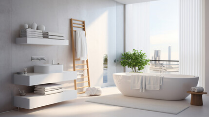 white towel in modern bathroom - obrazy, fototapety, plakaty