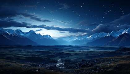 Majestic mountain peak in tranquil dusk, snow covered generated by AI
