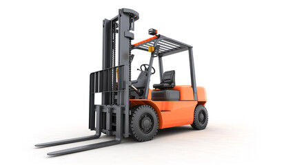 Fototapeta premium An orange forklift isolated on a white background
