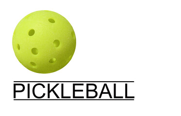 A pickleball along with the word "pickleball"