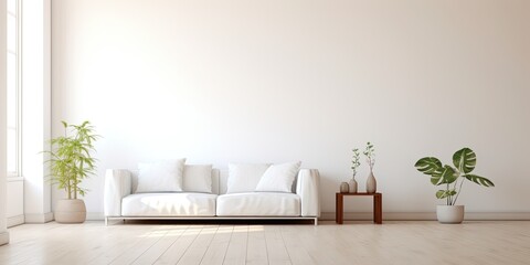Renovated living room, with empty white walls and floor.