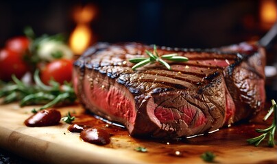 A well-seasoned steak, cooked juicy steak