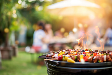 Barbecue party in backyard blurred background - 725068278