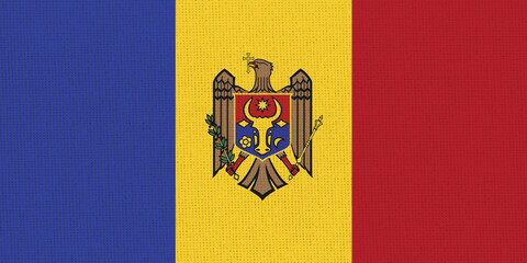 Flag of Moldova. Moldavian state symbol. flag on fabric surface