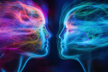 Telepathic communication, communications with a thought. Telepathy concept