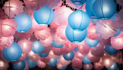 Bright lanterns illuminate the night, celebrating nature vibrant colors generated by AI
