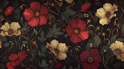 Fototapete art nouveau floral background, dark muted colors © World of AI