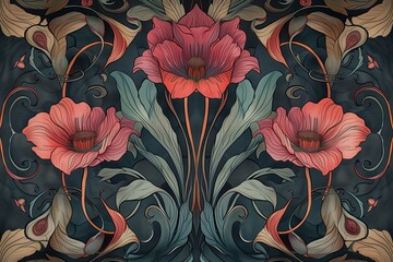 art nouveau floral background, dark muted colors