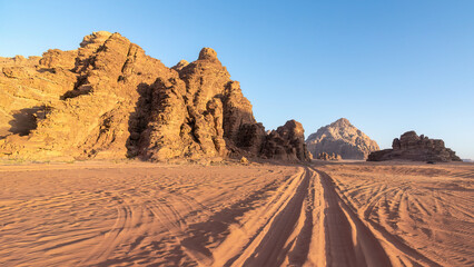Fototapeta na wymiar Desert Scenery in Wadi Rum, Jordan.