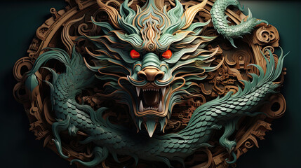 Emerald Fury: The Enchanting Encounter of a Green Dragon With Fiery Red Eyes on a Midnight Canvas