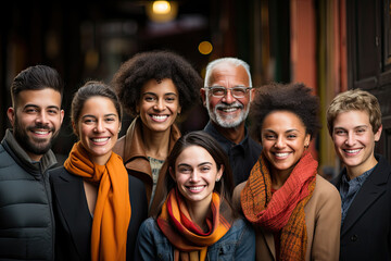 Obraz premium Harmony in Unity: diverse group of individuals standing harmoniously together, radiating a strong sense of unity and togetherness.