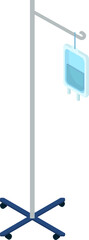 IV bag on a stand with blue fluid, medical equipment for intravenous therapy vector illustration. Healthcare and hospital treatment concept.