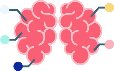 Two stylized human brains with connections, symbolizing networking or thinking process. Cognitive and mental health concept vector illustration.