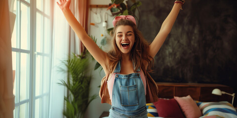 A dream comes true a woman really happy for a big good news