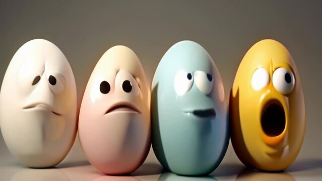 funny cartoon of confused angry eggs