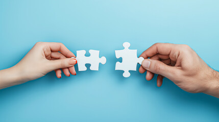 Connecting Puzzle Pieces by Male and Female Hands
