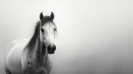 white horse outdoors in the fog