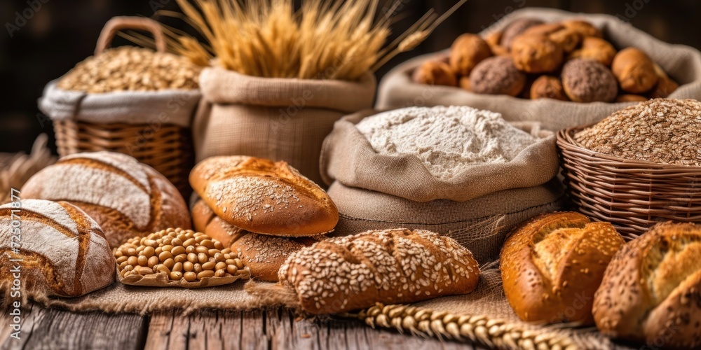Poster assorted bread types on table