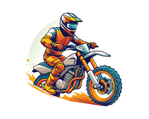Man riding moto cross illustration for t shirt, logo, poster, card, banner, emblem.