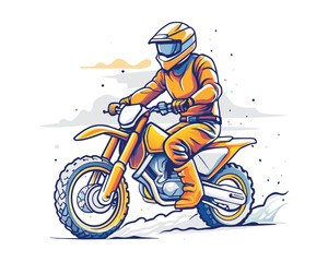 Man riding moto cross illustration for t shirt, logo, poster, card, banner, emblem.