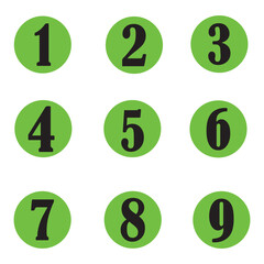 Number digit icon vector set. Simple round numbers symbol set. Green isolated font in vector flat. Vector illustration. EPS file 207.