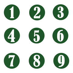 Number digit icon vector set. Simple round numbers symbol set. Dark green isolated font in vector flat. Vector illustration. EPS file 208.