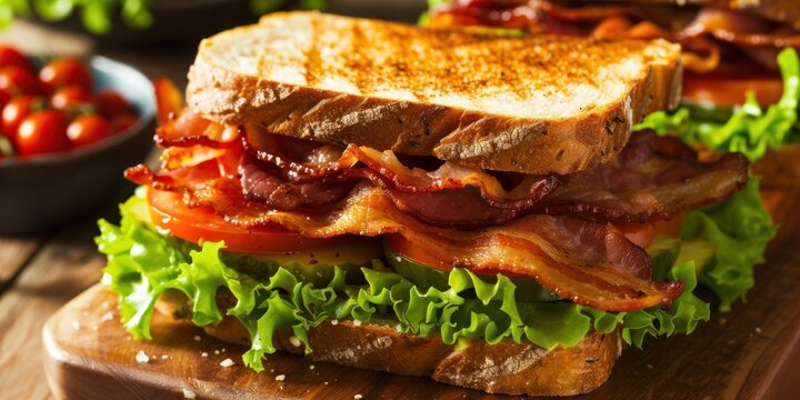 Bacon and Lettuce Sandwich on Cutting Board