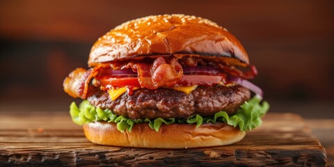 Bacon Cheeseburger With Lettuce and Tomato