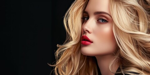 Fototapeta premium Woman With Blonde Hair and Red Lipstick