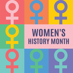Women's History Month design concept . The annual month that highlights the contributions of women to events in history.  - obrazy, fototapety, plakaty
