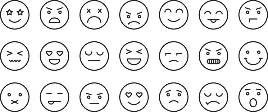 Smile face line icon, emoticon vector set outline design, different emoji isolated on white background. Expression mood illustration