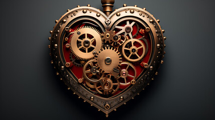 Golden heart with gears. Steampunk style.