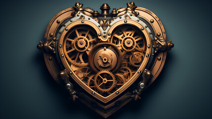 Fototapeta na wymiar Golden heart with gears. Steampunk style.