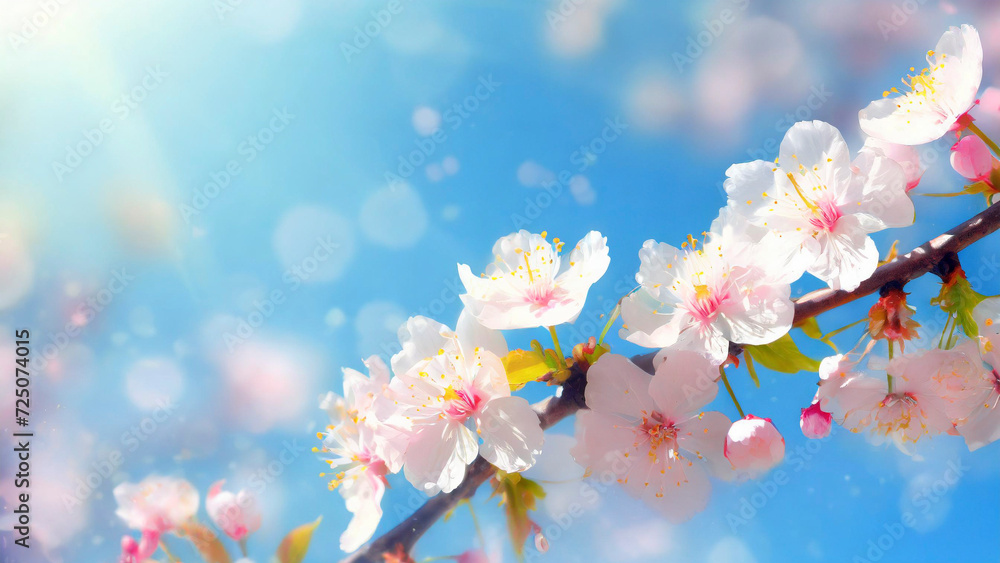 Canvas Prints Spring blossom background. Beautiful nature scene with blooming tree and sun