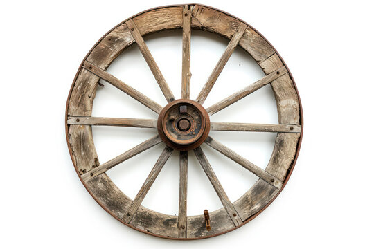 Old wagon wheel on a white background