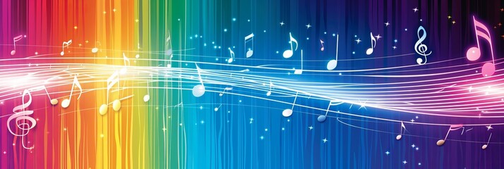 Melody of music  abstract background with vibrant music notes and signs   musical banner - obrazy, fototapety, plakaty