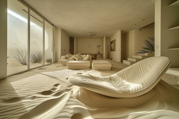 Abandoned modern villa in the middle east overtaken by sand dunes - obrazy, fototapety, plakaty