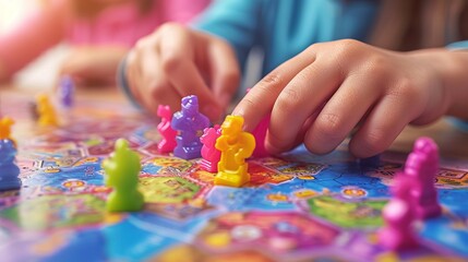 Excited children s hands deeply engrossed in a lively board game filled with fun and laughter