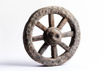 Stone wheel on a white background depicting the first wheel ever made