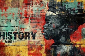 Red, yellow, and green Black History with male profile Month banner Generative AI