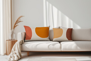 Modern Elegant Living Room with Stylish Sofa and Cushions