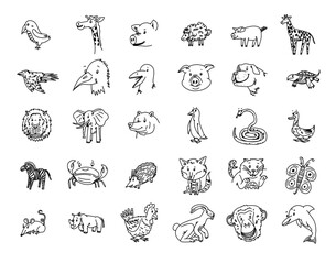 set aus 30 tier icons, tiergesichter und tiere