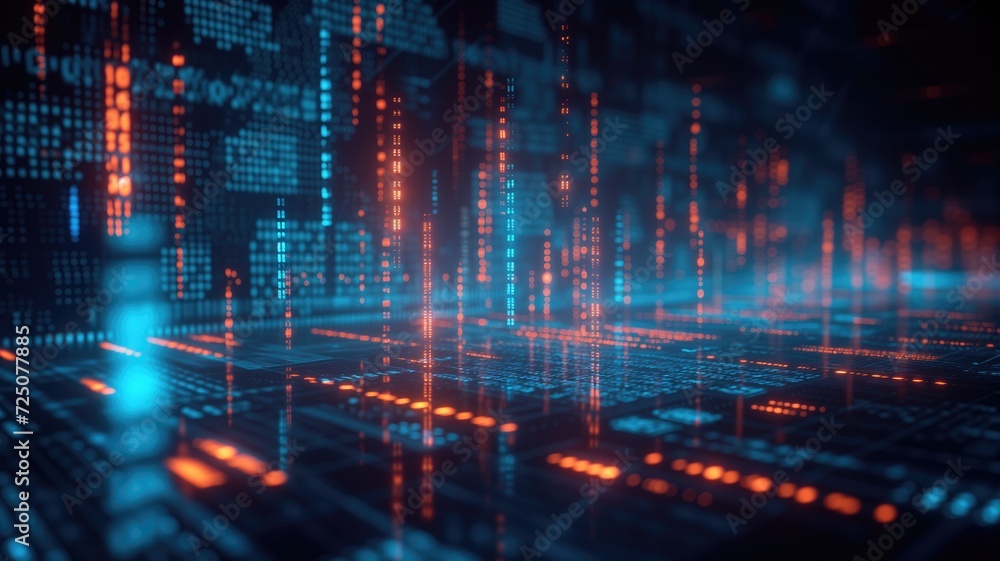 Poster abstract digital data stream visualization with blue lights