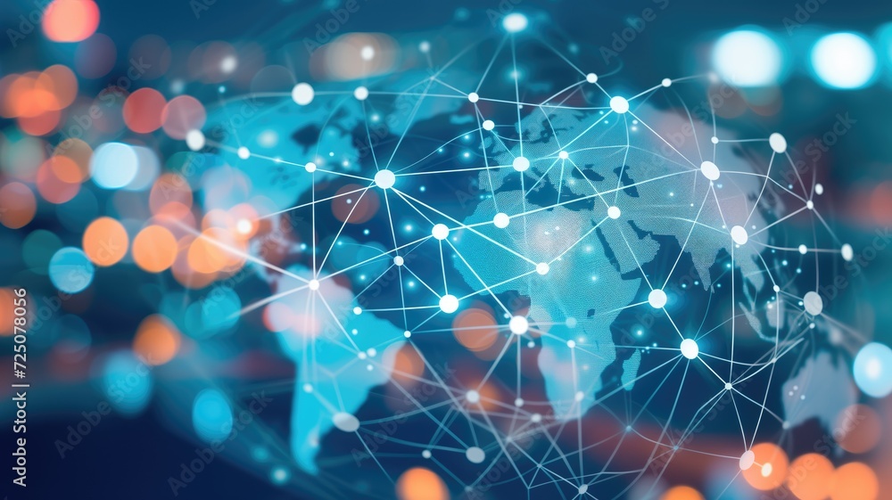 Poster abstract image of a digital globe with network connections, technology concept
