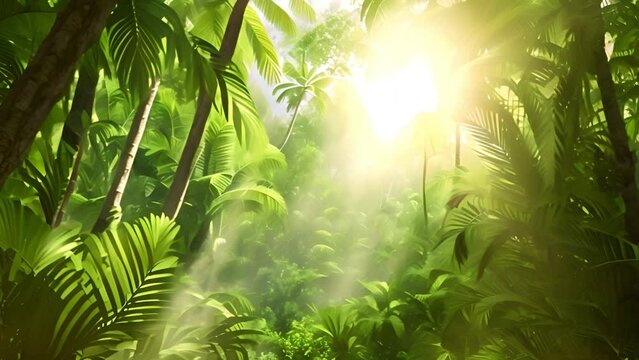 Tropical rainforest. Moving through a tropical forest with a large trees. Green jungle landscape moving beautiful nature 4k mp4