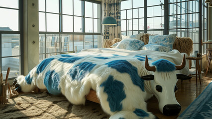 Furry Comfort: Bed with Milk Cow Design