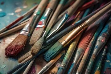 Fototapeta premium Paper and Painting Brushes Design Layout. Mockup for minimal crafts