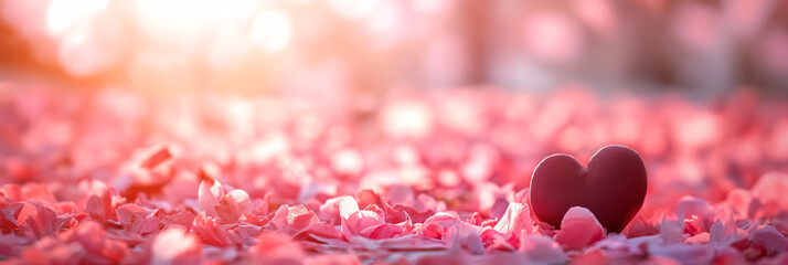 Heart Amidst Rose Petals in Sunset Light