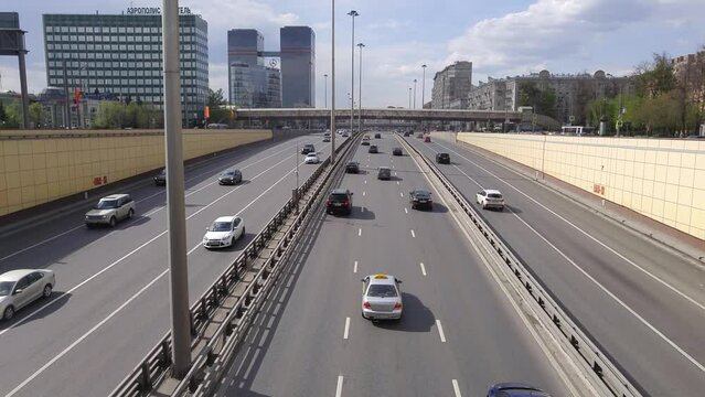 Car on road on exit from Khodynsky tunnel, mobile phone video