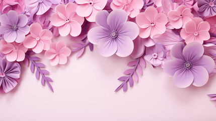 Kwiatowe fioletowe minimalistyczne fioletowe tło na życzenia z okazji Dnia Kobiet, Dnia Matki, Dnia Babci, Urodzin czy pierwszego dnia wiosny. Szablon na baner lub mockup.  - obrazy, fototapety, plakaty